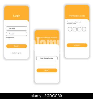 Processus de vérification du code par numéro de téléphone. Autorisation. Conception de l'autorisation. Conception UI UX Illustration de Vecteur