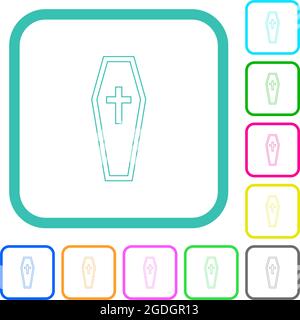 Cercueil expose des icônes plates aux couleurs vives dans des bordures courbes sur fond blanc Illustration de Vecteur