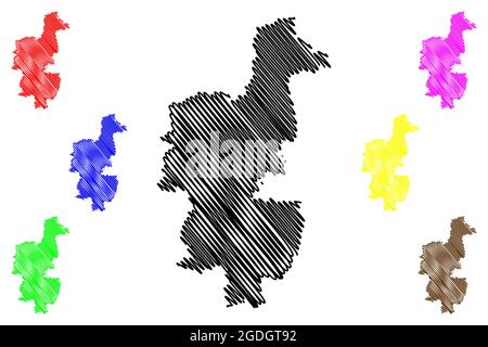 District d'Augsbourg (République fédérale d'Allemagne, district rural de Swabia, État libre de Bavière) carte illustration vectorielle, scribble sketch carte d'Augsbourg Illustration de Vecteur