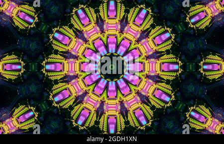 arrière-plan abstrait du kaléidoscope. texture mosaïque multicolore. motif kaléidoscope rose vert jaune noir. magnifique kaléidoscope. design créatif Banque D'Images