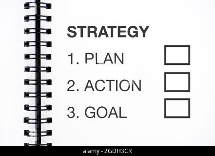 Plan de stratégie d'entreprise, action, liste de contrôle des objectifs et case à cocher Banque D'Images