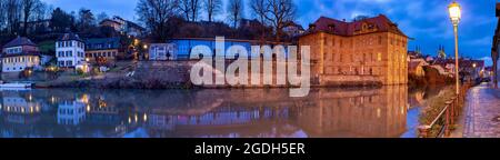 Panorama de la promenade de la ville au coucher du soleil dans la vieille ville. Bamberg. Bavière Allemagne Banque D'Images