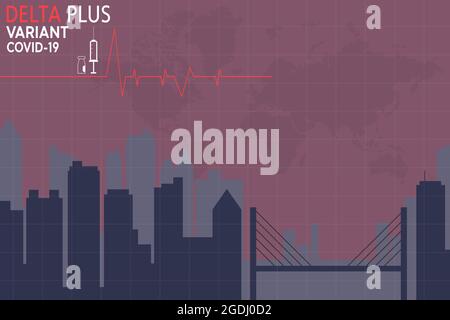 Coronavirus delta plus variante plate style, concept de vaccination, injection, illustration de la ville Banque D'Images