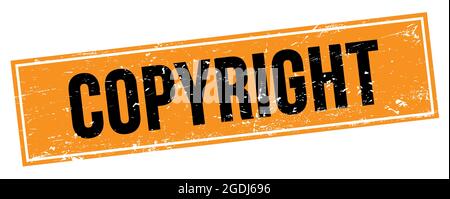 TEXTE DE COPYRIGHT sur le signe noir orange grungy rectangle cachet. Banque D'Images