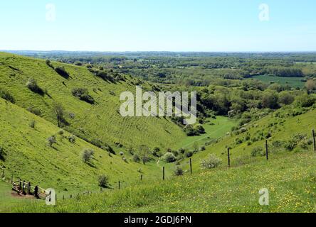 Devils pétrissent le creux sur Broad Downs et la réserve naturelle nationale de Wye au-dessus de Wye, Ashford, Kent, Angleterre, Royaume-Uni Banque D'Images