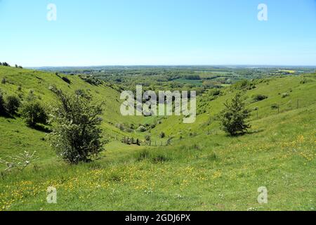 Devils pétrissent le creux sur Broad Downs et la réserve naturelle nationale de Wye au-dessus de Wye, Ashford, Kent, Angleterre, Royaume-Uni Banque D'Images