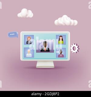 Vidéoconférence, réunion en ligne, appel vidéo de groupe Illustration de Vecteur