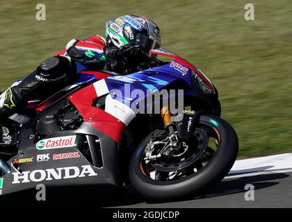 Castle Donnington, Royaume-Uni, 13, août 2021, Glenn Irwin (Honda Racing) photographié en action, lors de Bennetts British Superbike Practice, Credit:, Graham Glendinning,/ Alamy Live News Banque D'Images