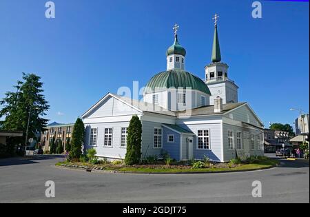 Sitka, Alaska. Vue sur l'église orthodoxe russe, la cathédrale Saint-Michel, dans le centre-ville de Sitka, en Alaska. C'est la plus ancienne cathédrale orthodoxe de t Banque D'Images