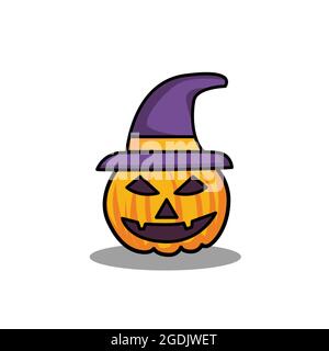 Citrouille Halloween avec chapeau de sorcière illustration de style moderne image vectorielle, citrouille Halloween conception isolée sur fond blanc Illustration de Vecteur