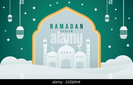 Illustration de la bannière de Ramadan Kareem avec vecteur de style papier Illustration de Vecteur