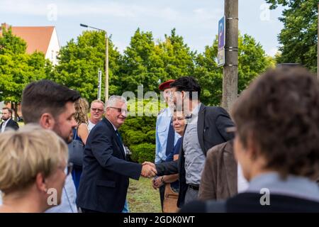 Bernd Lange, Harald Präse-Kosubek, am 13. Août 2021 avec an den Beginn des Baus der Berliner Mauer und die vollständige Schließung der innerdeutsch Banque D'Images