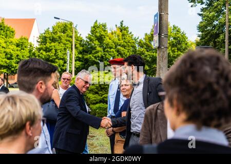 Bernd Lange, Harald Präse-Kosubek, am 13. Août 2021 avec an den Beginn des Baus der Berliner Mauer und die vollständige Schließung der innerdeutsch Banque D'Images