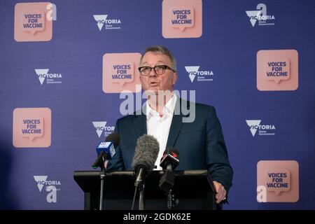 Melbourne, Australie. 14 août 2021. Le ministre de la Santé, Martin Foley, fait le point sur le COVID-19 à Victoria lors d'une conférence de presse. Credit: Jay Kogler/Alay Live News Banque D'Images