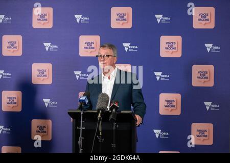 Melbourne, Australie. 14 août 2021. Le ministre de la Santé, Martin Foley, fait le point sur le COVID-19 à Victoria lors d'une conférence de presse. Credit: Jay Kogler/Alay Live News Banque D'Images
