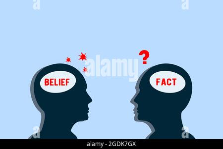 Idées de croyances et de faits humains avec deux hommes différents cerveau et la façon de penser. Fait et croyance Banque D'Images