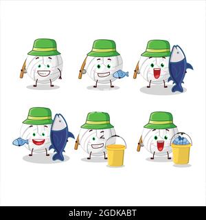 Une photo de dessin animé de volleyball blanc de pêcheur capture un gros poisson. Illustration vectorielle Illustration de Vecteur