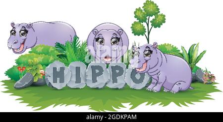 Hippo jouent ensemble dans le jardin Illustration de Vecteur