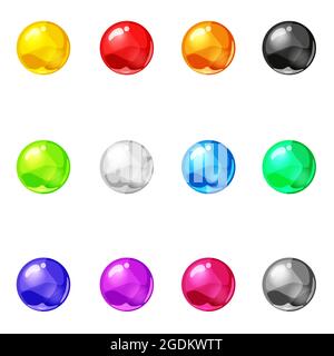Set boules brillant brillant coloré actif de jeu. Sphère en verre cristal magique, éléments de bulles. Application GUI à vecteur de dessin animé isolée Illustration de Vecteur