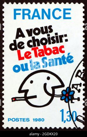 FRANCE - VERS 1980: Timbre imprimé en France consacré à la lutte contre le tabagisme, vers 1980 Banque D'Images