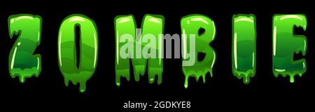 Zombie texte logo design vert slime stylisé Halloween effrayant effet lettres. Illustration vectorielle isolée Illustration de Vecteur