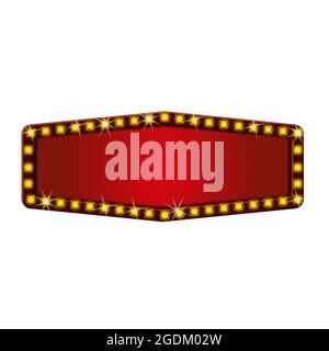 Cadre rétro rouge avec modèle de lampes luminescentes. Panneau d'affichage vintage, panneau d'affichage lumineux, bandeau lumineux. Publicité vectorielle isolée, promotions Illustration de Vecteur