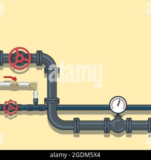 Raccords d'eau. Pipeline à diverses fins. Manomètre pour les prises de mesure et d'eau. Vecteur d'illustration. Illustration de Vecteur