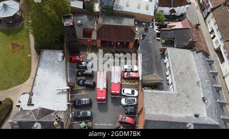 SAFRAN WALDEN, Essex. Vue aérienne de la caserne de pompiers de Saffron Walden Hill Street Saffron Walden Essex CB10 1EH Banque D'Images