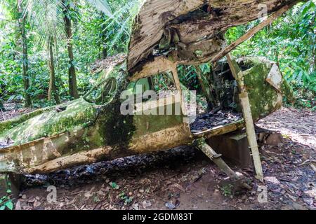 Épave d'avion dans le sanctuaire de la vie sauvage du bassin de Cockscomb, Belize. Cet avion s'est écrasé avec le Dr Alan Rabinowitz, biologiste étudiant jaguars. Banque D'Images