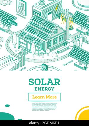 Panneaux d'énergie solaire sur le toit de la maison. Énergie verte renouvelable concept isométrique isolé sur fond blanc. Illustration vectorielle. Durable. Illustration de Vecteur