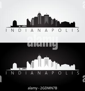 Silhouette des gratte-ciel et des monuments d'Indianapolis, design noir et blanc, illustration vectorielle. Illustration de Vecteur