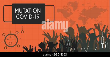 mutation du coronavirus covid-19, modèle plat, concept de vaccination, injection, illustration Banque D'Images