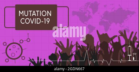 mutation du coronavirus covid-19, modèle plat, concept de vaccination, injection, illustration Banque D'Images