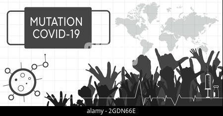 mutation du coronavirus covid-19, modèle plat, concept de vaccination, injection, illustration Banque D'Images