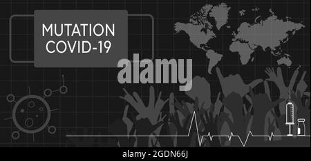 mutation du coronavirus covid-19, modèle plat, concept de vaccination, injection, illustration Banque D'Images