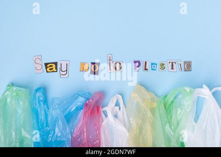 Dites non aux sacs en plastique, concept de recyclage, problème de pollution Banque D'Images