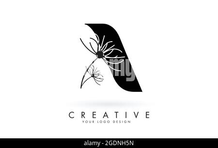 Logo lettre avec illustration vectorielle élégante et abstraite de fleurs. Icône créative avec la lettre A. Illustration de Vecteur