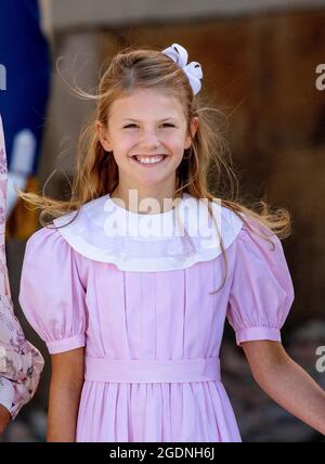 Stockholm, Suisse. 14 août 2021. La princesse Estelle de Suède part à la chapelle du palais Drottningholm de Stockholm, le 14 août 2021, après le baptême du prince Julian Herbert Folke, né le 26-03-2021 Credit: Albert Nieboer/Netherlands OUT/point de vue OUT/dpa/Alay Live News Banque D'Images