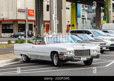 Années 1970 voiture américaine vintage Cadillac coupé de ville Fleetwood à Seattle, États-Unis Banque D'Images