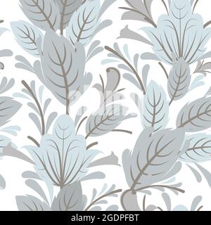 Motif argenté sans coutures. Décoration fraîche. Entrelacement de branches et de fleurs. Illustration d'arrière-plan. Élégant et tendance. Plat mignon Illustration de Vecteur