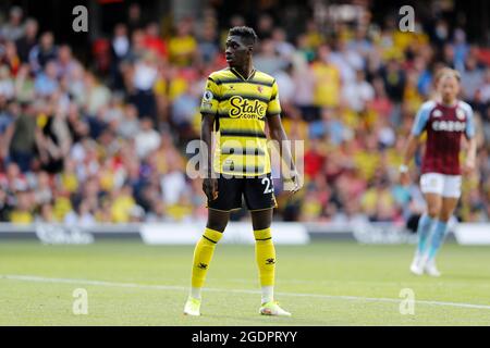 14 août 2021 ; Stade Vicarage Road, Watford, Herts, Angleterre ; Premier League football, Watford contre Aston Villa; Ismala Sarr de Watford Banque D'Images