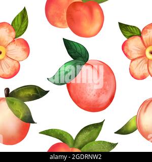 Illustration Digital aquarelle motif sans couture de pêche et de fleurs Banque D'Images