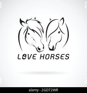 Vecteur de deux têtes de chevaux sur fond blanc., animaux sauvages. Logo ou icône cheval. Expression de l'amour. Illustration vectorielle superposée facile à modifier Illustration de Vecteur