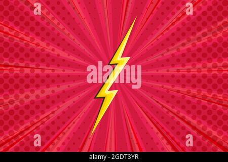 Arrière-plan super-héro demi-ton avec foudre. Motif bande dessinée rouge avec flash jaune. Toile de fond de l'illustration vectorielle Illustration de Vecteur