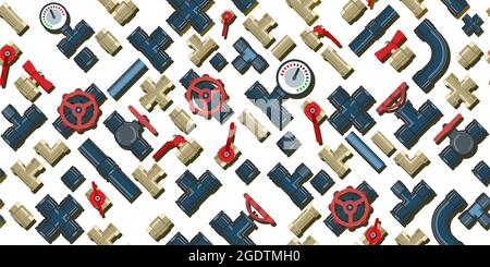 Raccords de tuyauterie, taraudages, coudes et raccords. Pièces de rechange pour canalisations, égouts, conduites de gaz et tout approvisionnement en liquide. Isolé sur un fond blanc. Ilustr Illustration de Vecteur