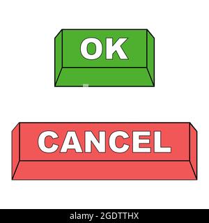 Touches du clavier ok et CANCEL, touches vectorielles rouge et verte ok et annuler approuver et rejeter concept Illustration de Vecteur