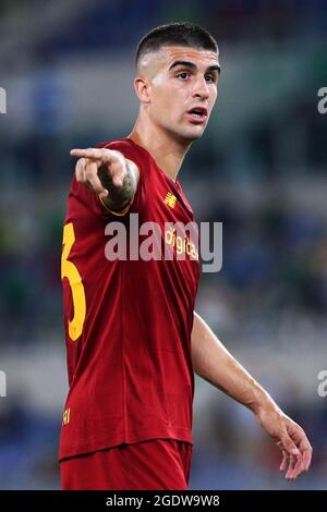 Gianluca Mancini de Roma gestes pendant le match de football amical avant-saison entre AS Roma et Raja Casablanca le 14 août 2021 au Stadio Olimpico à Rome, Italie - photo Federico Proietti / DPPI Banque D'Images