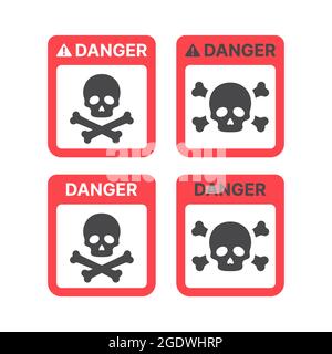 Signe d'avertissement de danger avec le crâne et les crossos. Icône toxique, toxique ou présentant un risque biologique. Illustration de Vecteur