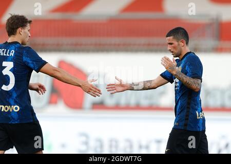 Stefano Sensi (FC Internazionale) célèbre après avoir mis en place le troisième but de la soirée pour le FC Internazionale lors de l'Inter - FC Internazionale vs Dinamo Kiev, match de football amical à Monza (MB), Italie, août 14 2021 Banque D'Images