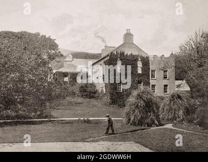 Vue de la fin du XIXe siècle de la maison de Derrynane, maison de l'homme politique et d'État irlandais, Daniel O'Connell, avocat, homme politique et homme d'État, situé sur la péninsule d'Iveragh sur l'anneau du Kerry près du village de Derrynane dans le comté de Kerry, en Irlande Banque D'Images